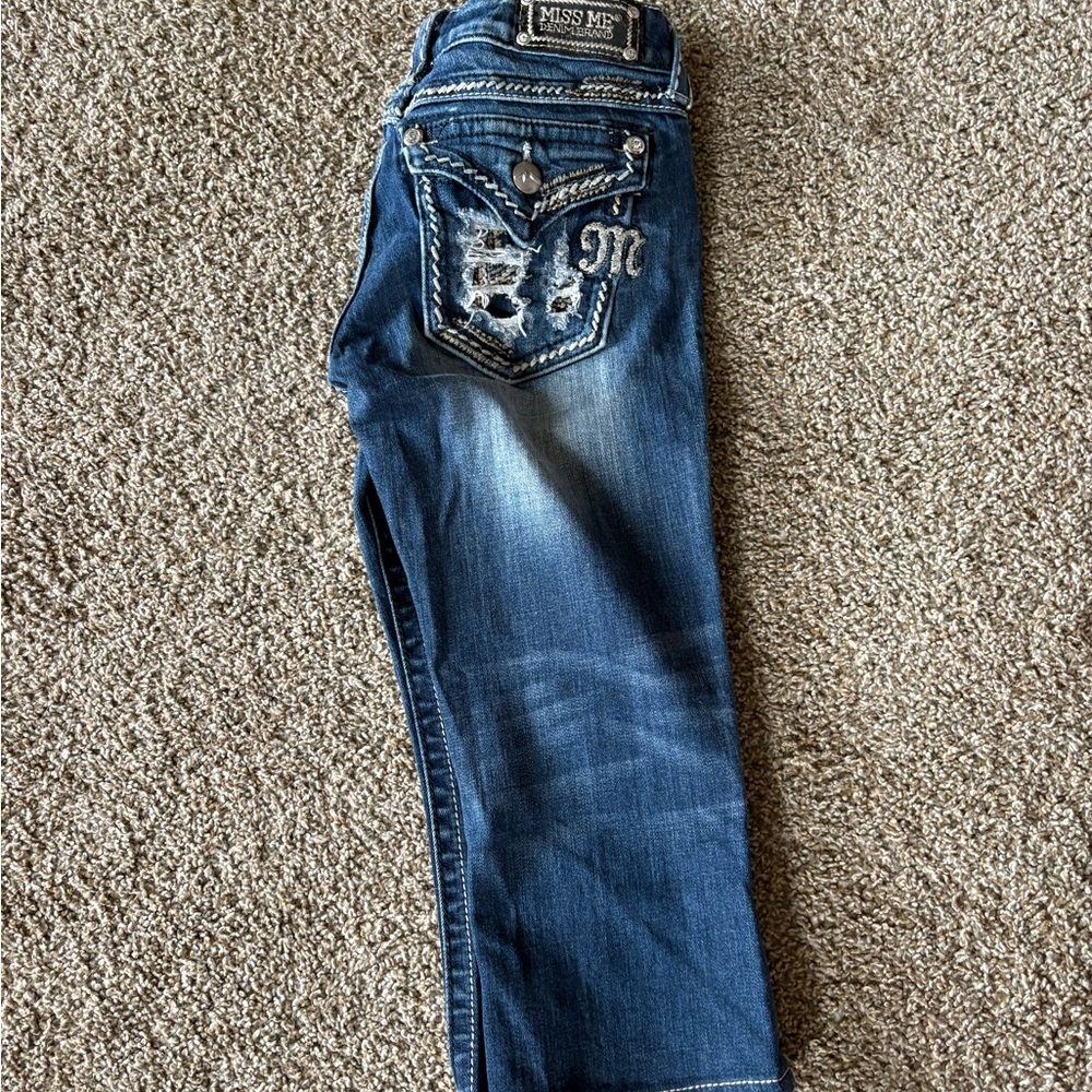 Miss Me Blue Capri Jeans with Ornate Embellishments